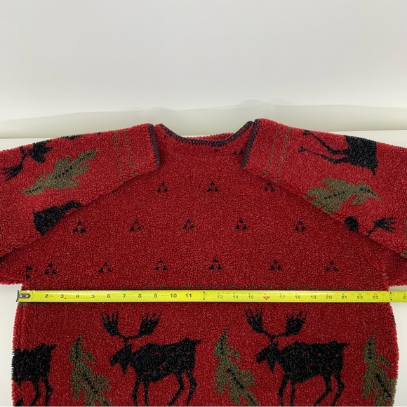 Alps Finest Quality Apparel Moose Print Winter Teddy Red Sweatshirt Size Large - Picture 14 of 16